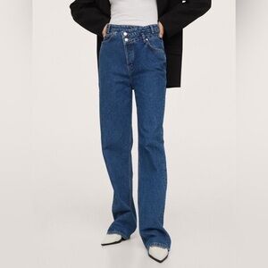 MANGO ASYMMETRICAL - DOUBLE WAISTBAND STRAIGHT LEG JEANS WOMENS SIZE 2
